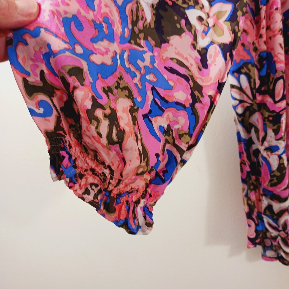 Talbots, Size X Top, Beautiful Multi-Color Print, Tie, Stretch Neck, 3/4 Sleeve - Picture 6 of 12